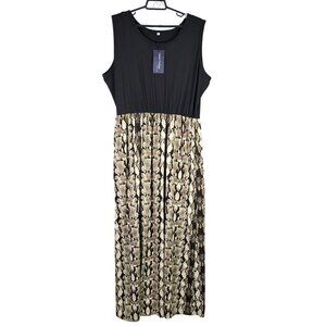 Womens Classic Fashion Sleeveless Maxi Dress Black Top & Snake Print Skirt 3XL